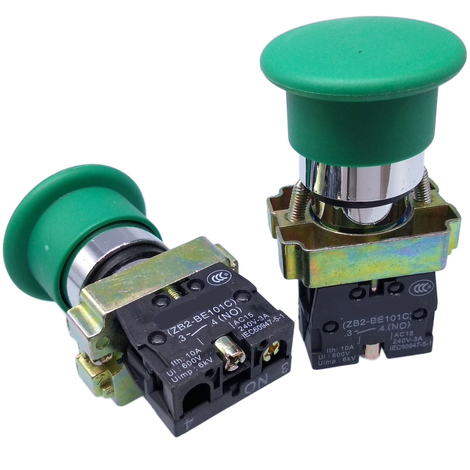 2pcs XB2-BC31C NO Momentary Mushroom Head Push Button Switch Green