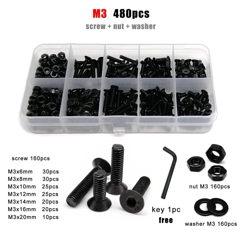 M3 Hexagon Hex Socket Flat Countersunk Head Screw Bolt Set grade 10.9 Steel