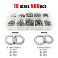 500pcs Mix M3-M8 External Internal Toothed Serrated Lock Washer Gasket Kit Set