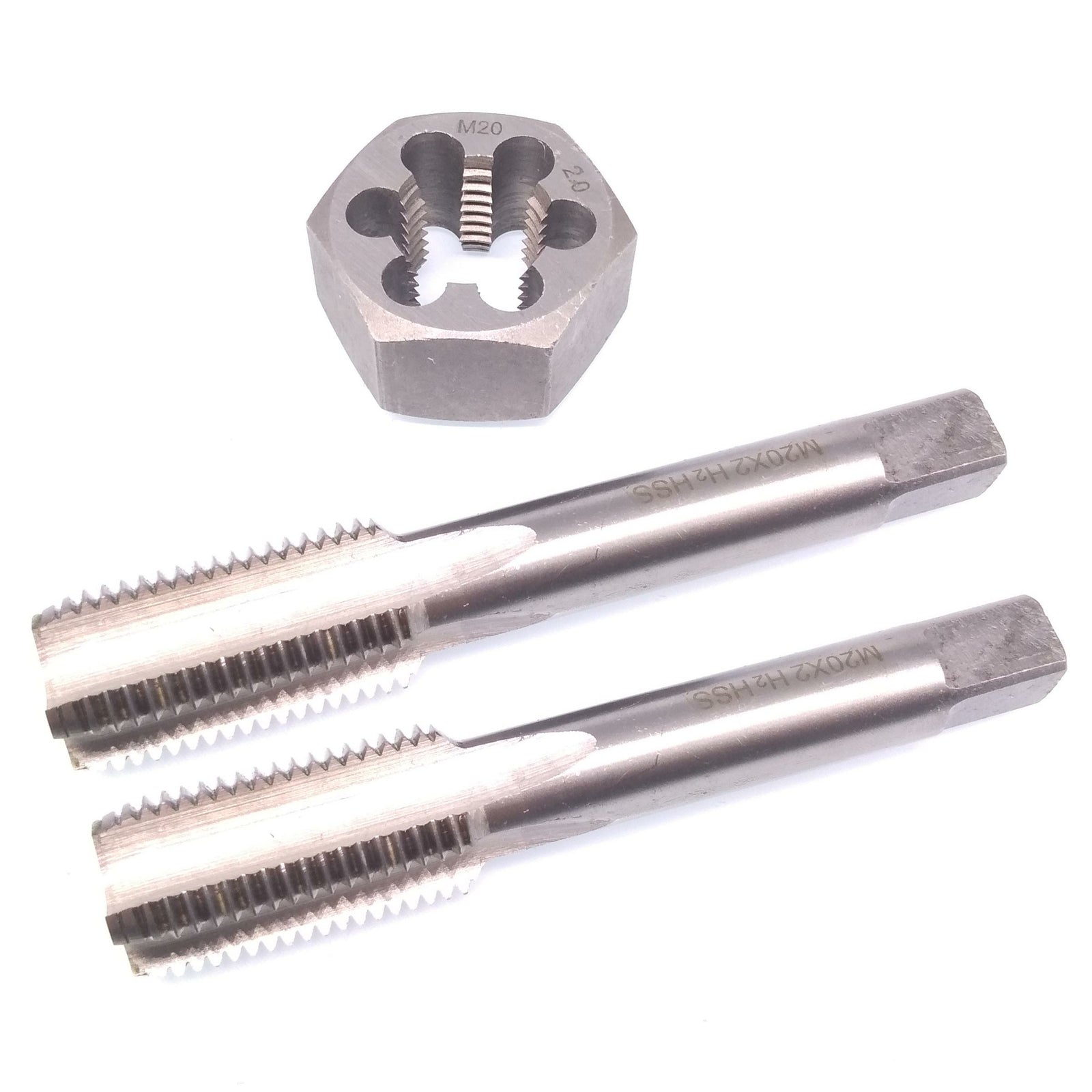HSS M20 x 2mm Taper & Plug Tap & 20x2mm Hexagon Die Metric Thread Right Hand Set