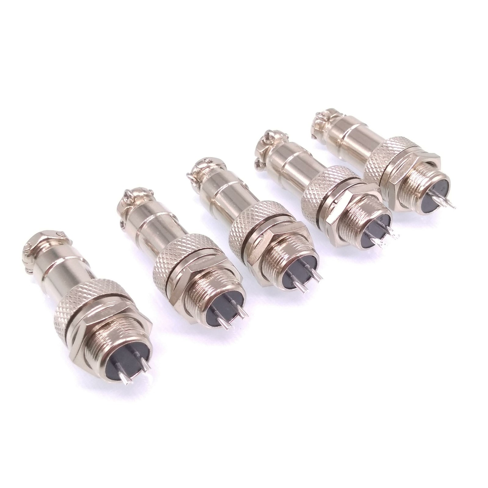 5Sets GX12 2Pin 12mm Panel Mounting Metal Aviation Connector Plug + Socket