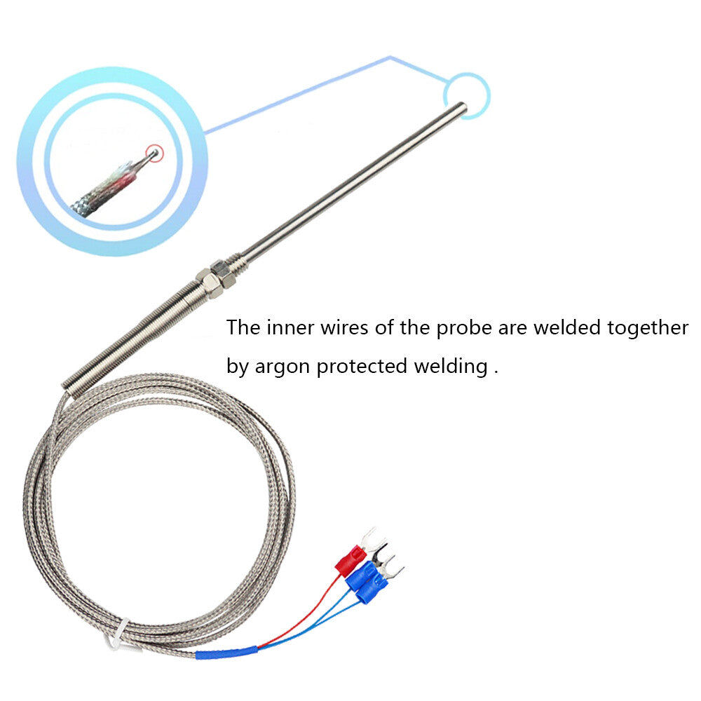 5pcs PT100 RTD Temperature Sensor Resistance Thermometer 400℃ Probe 5x50mm 2M