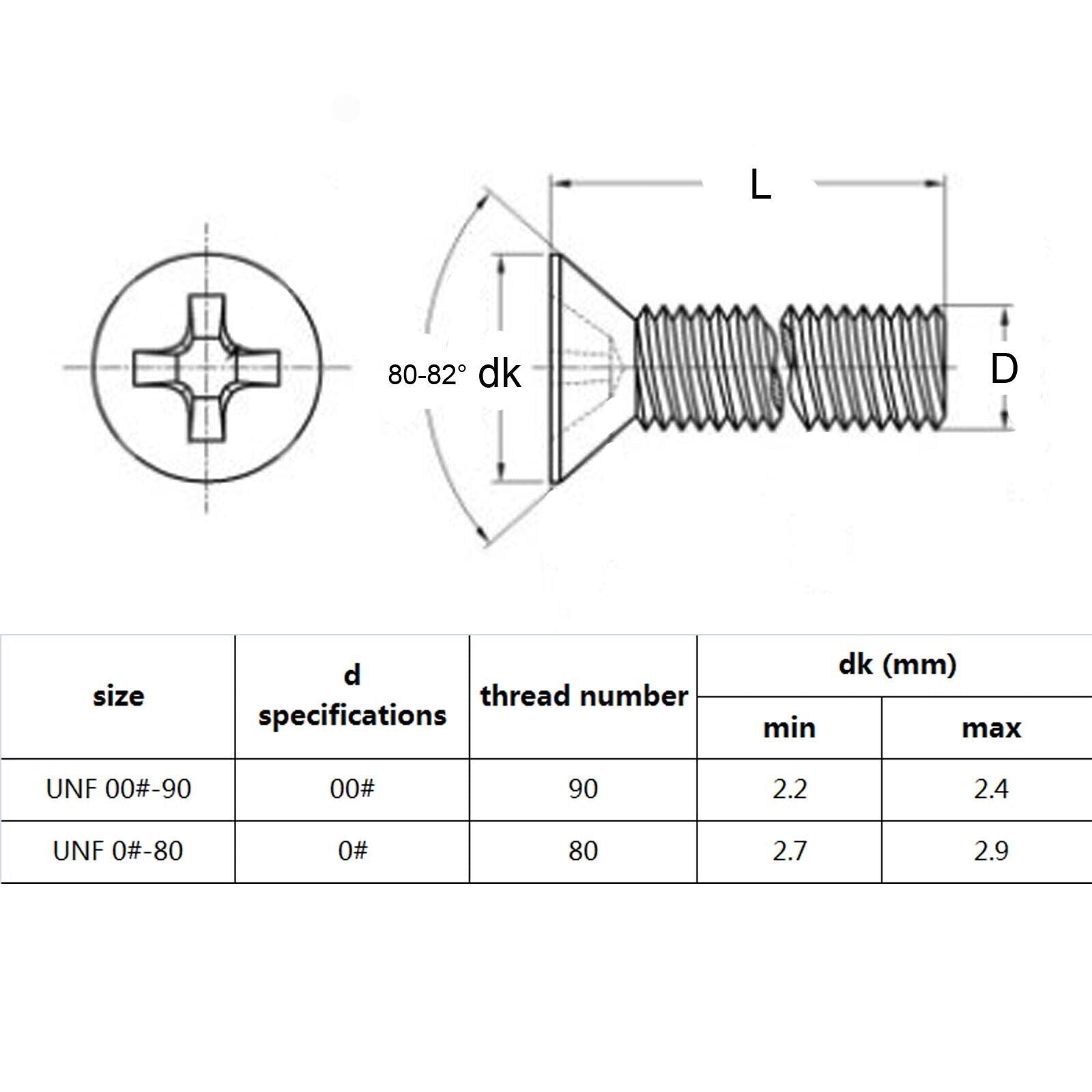 50pcs UNF 00#-90x 5mm Fine Thread Phillips Flat Countersunk Head Screw Bolt