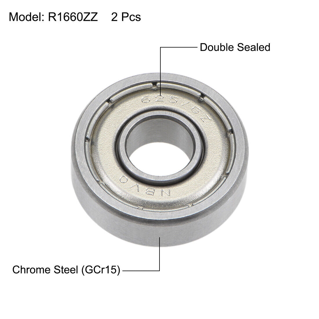 2pcs R1660ZZ Ball Bearings 6x16x5mm Double Shielded Chrome Steel