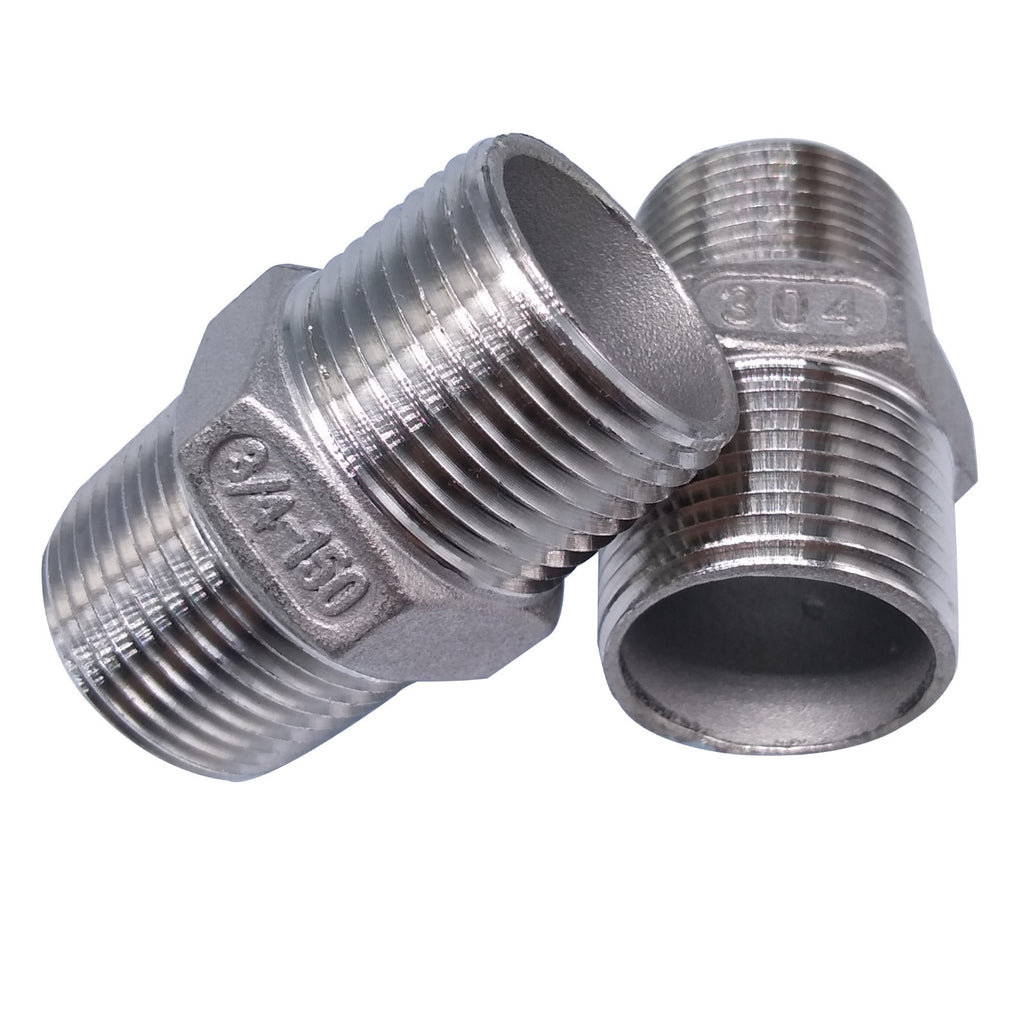 US Stock 2pcs 3/4" Male x 3/4" Male Hex Nipple SS 304 Threaded Pipe Fitting NPT