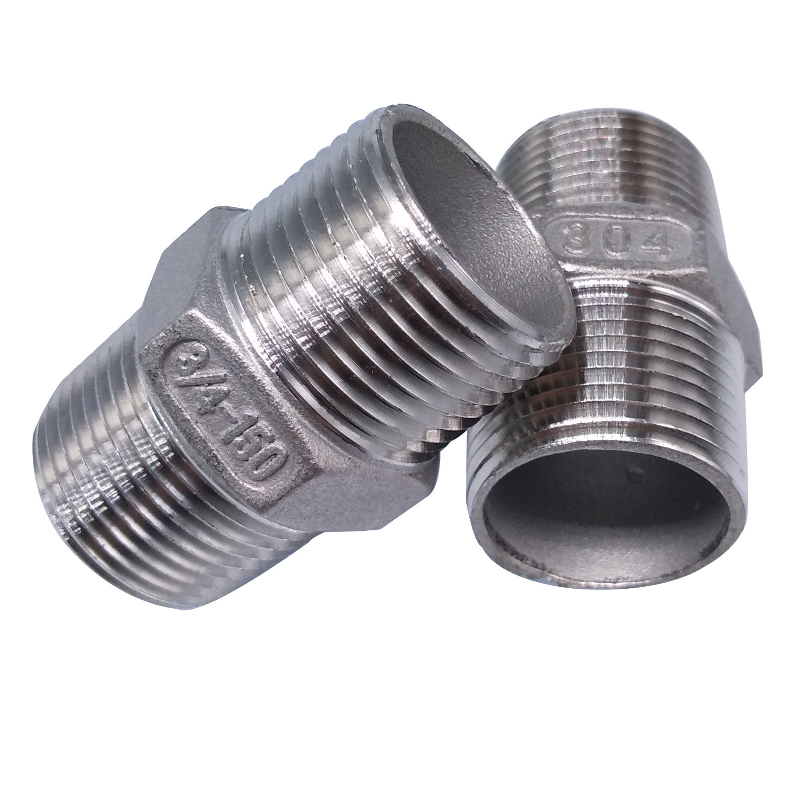 US Stock 2pcs 3/4" Male x 3/4" Male Hex Nipple SS 304 Threaded Pipe Fitting NPT