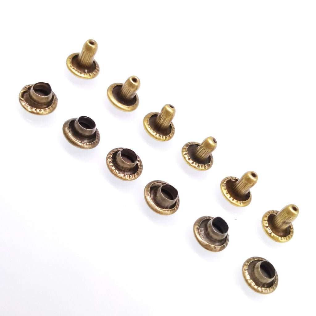 100pcs 6mm Round Double Cap Rivets Leather Craft Stud Repair Tool DIY Set Bronze
