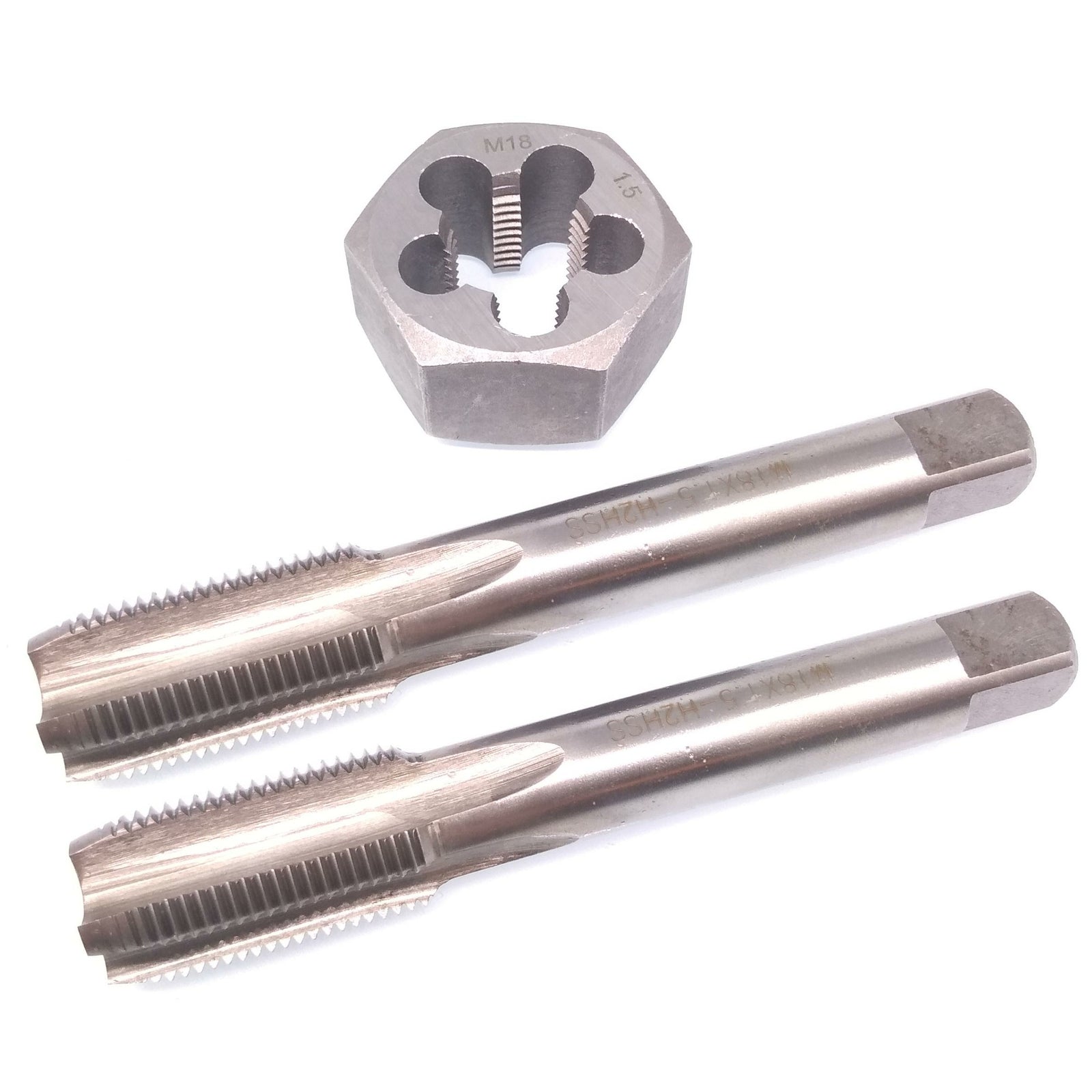 HSS M18 x 1.5mm Taper & Plug Tap & 18x1.5mm Hexagon Die Metric Thread Right Hand
