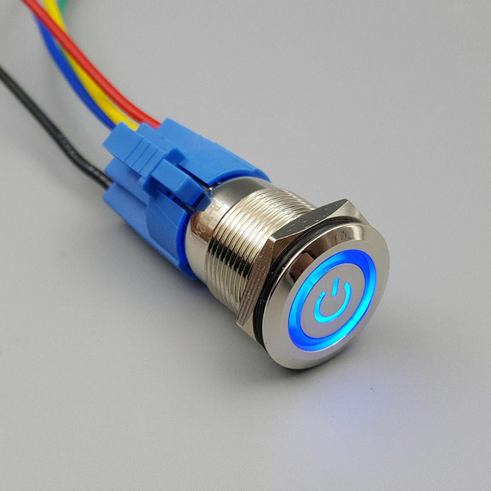 12mm Waterproof 5-24V LED 5Pin ON-OFF Car Push Button Switch Momentary Blue
