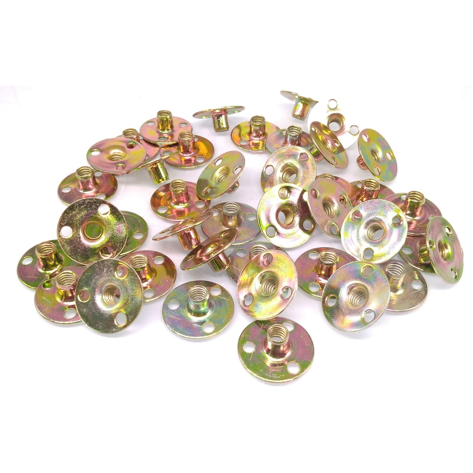 50pcs 1/4 x 25 x 1.2 Steel Round Base T Nut Three Brad Hole Furniture Tee Nut