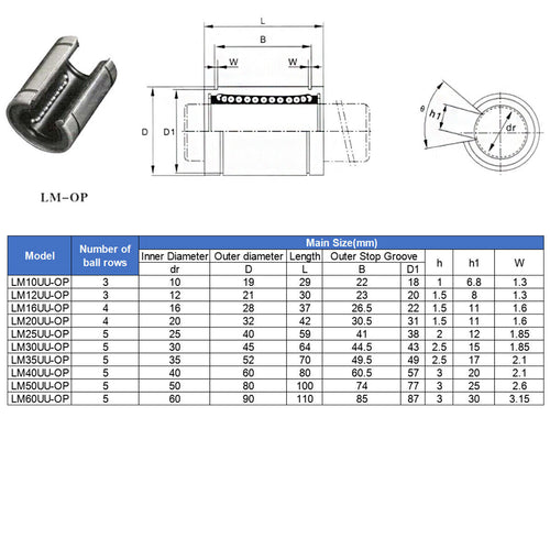1x LM16UU-OP 16x28x37mm Open Linear Ball Bearings Bushings for 16mm Linear Shaft