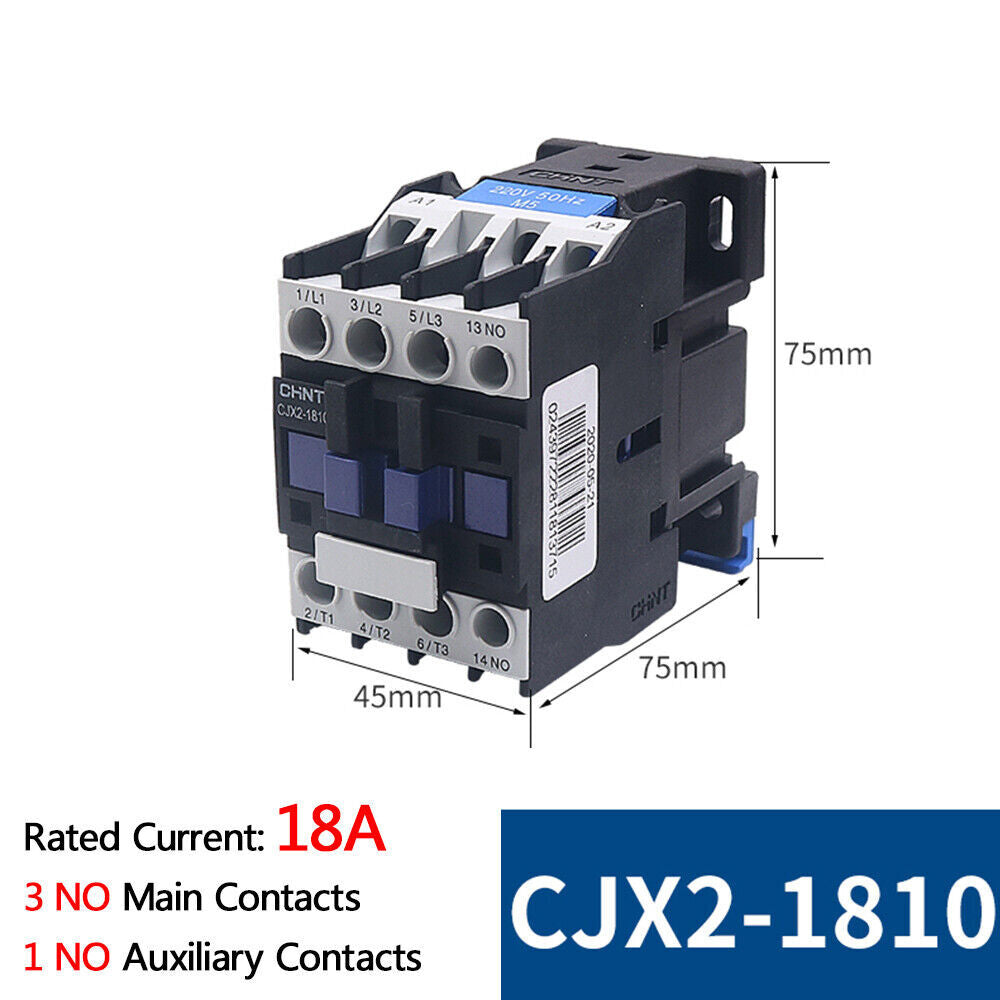 AC Contactors 18 Amp 110V Coil Voltage 3 Pole 1 NO Auxiliary Contacts CJX2-1810