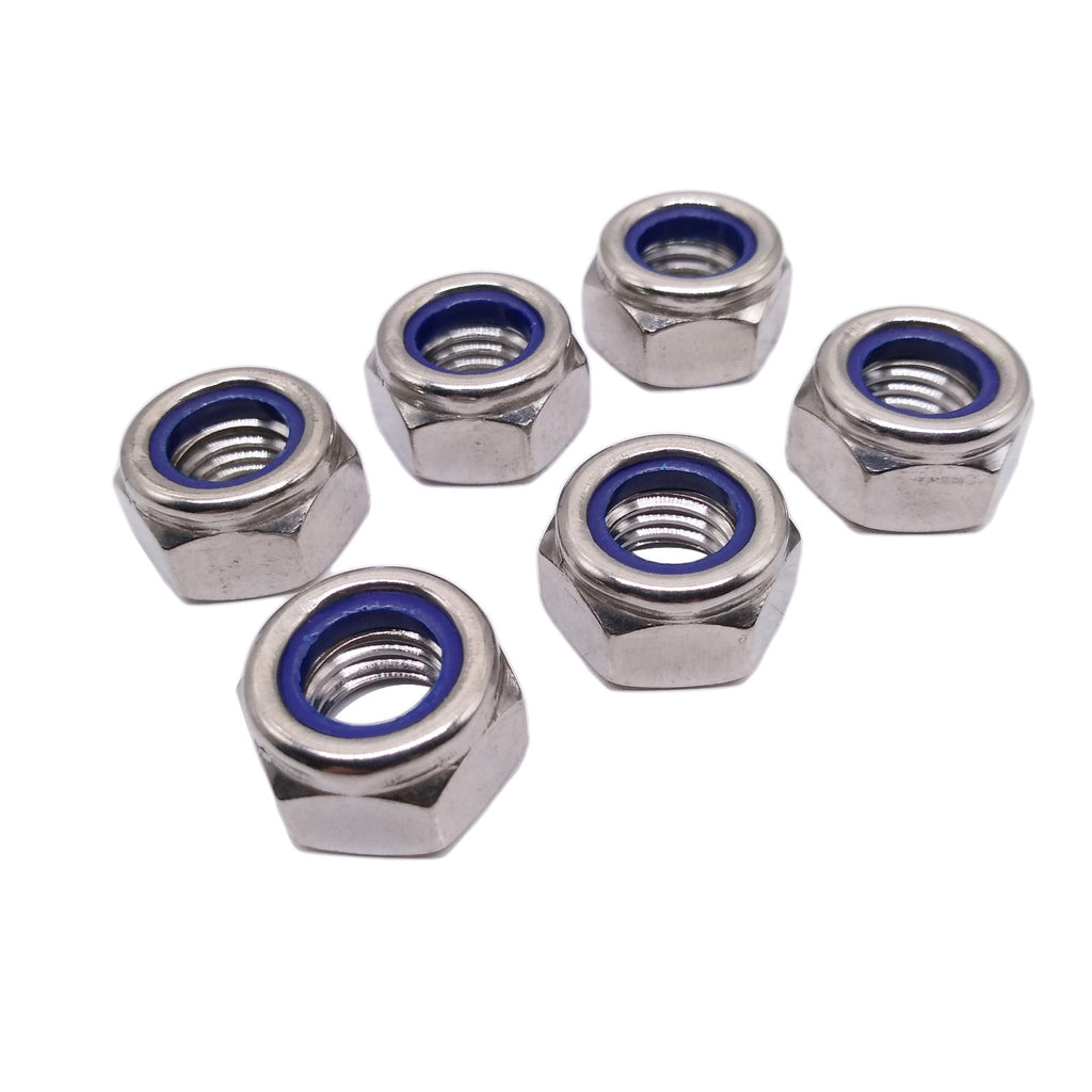 US Stock 6pcs M12 x 1.75mm Nylon Insert Hex Lock Nut DIN985 A2 Stainless Steel