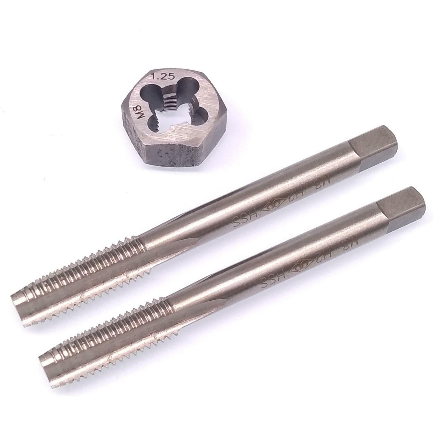 HSS M8 x 1.25mm Taper & Plug Tap & 8x1.25mm Hexagon Die Metric Thread Right Hand