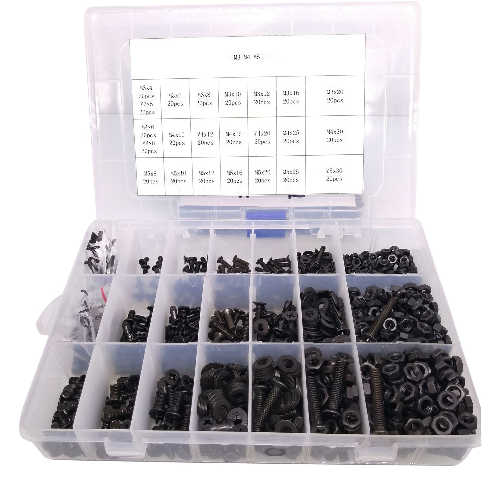 460pcs M3 M4 M5 Flat Head Black Screws with Nuts Washers Assortment Kit