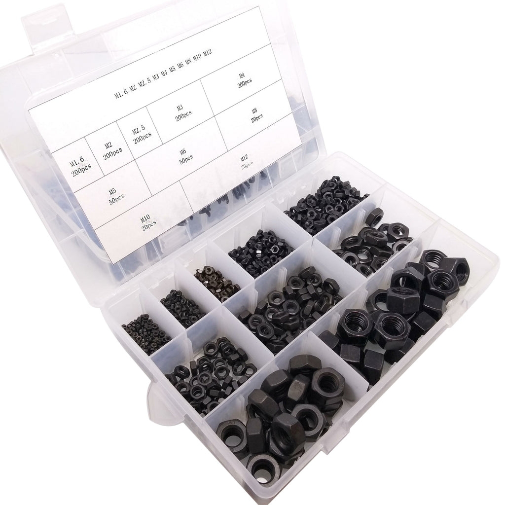 1160pcs Metric Thread Insert Screw Carbon Steel Hex Nut Assortment Kit
