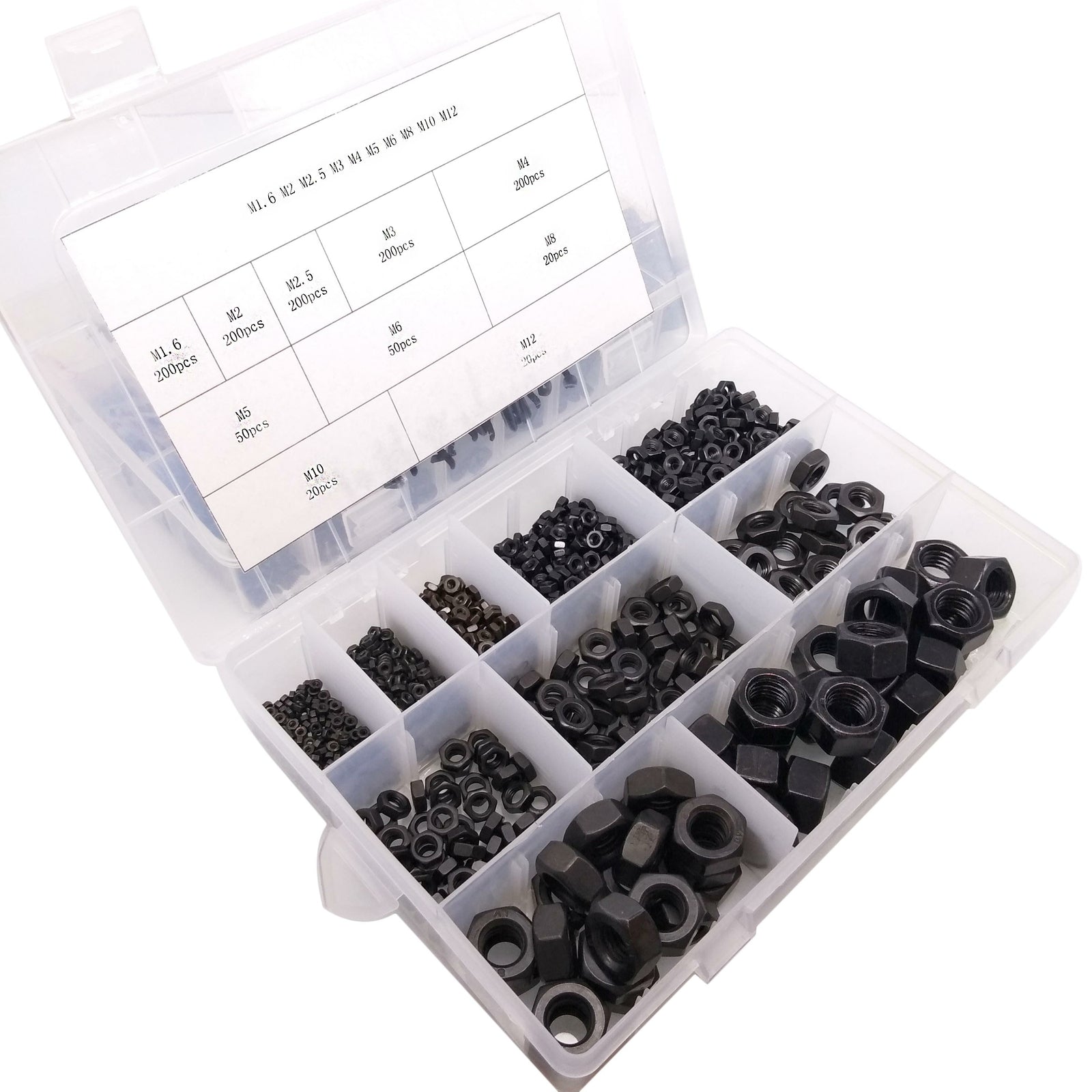 1160pcs Metric Thread Insert Screw Carbon Steel Hex Nut Assortment Kit