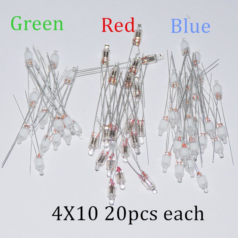 60pcs Neon Indicator Light Sign Bulbs 4x10mm RED Green Blue 20pcs Each Mix Lamps