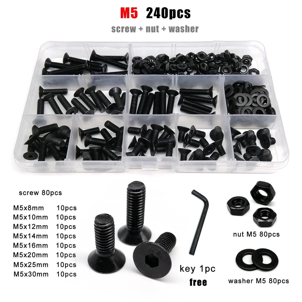M5 Hexagon Hex Socket Flat Countersunk Head Screw Bolt Set grade 10.9 Steel
