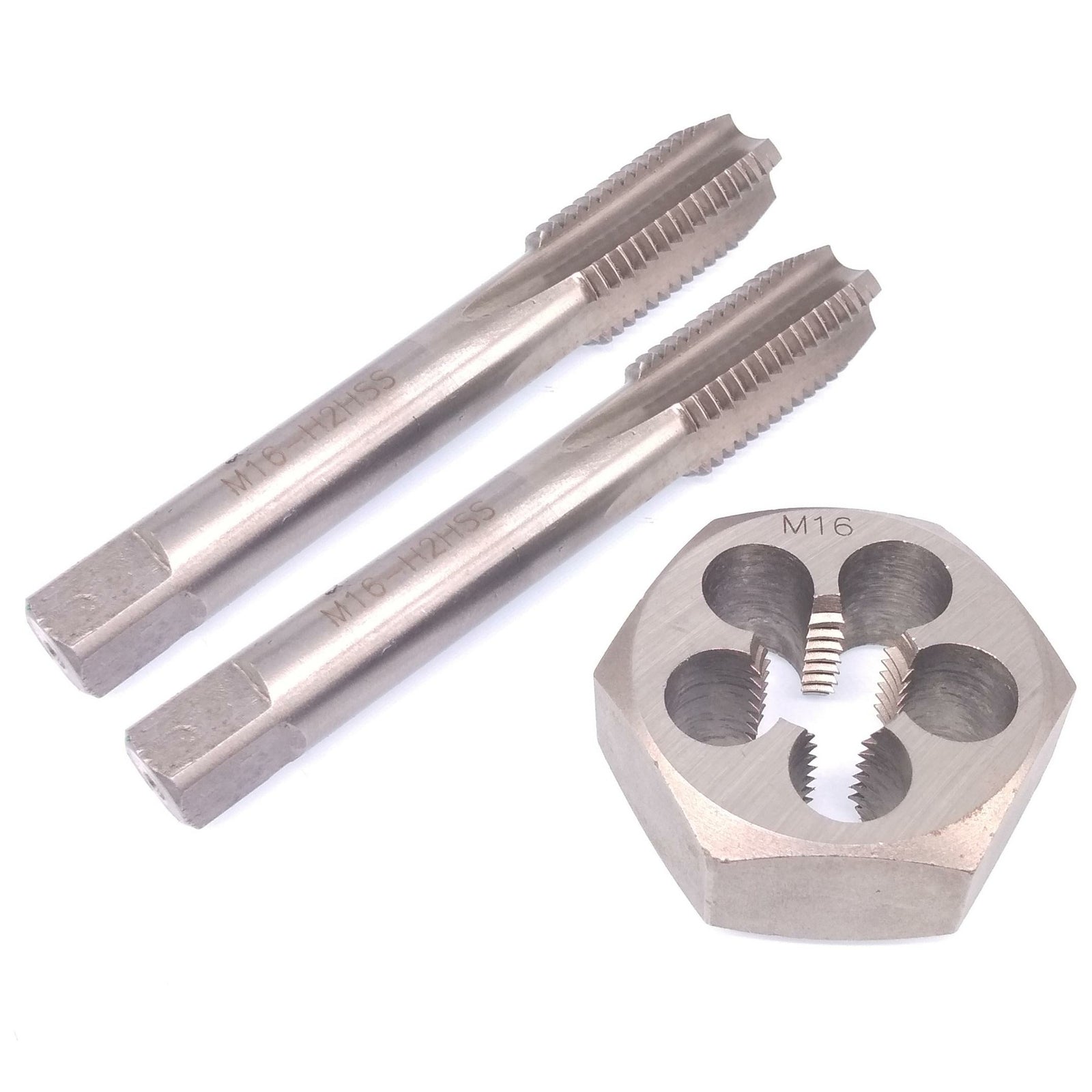 HSS M16 x 2mm Taper & Plug Tap & 16x2mm Hexagon Die Metric Thread Right Hand Set
