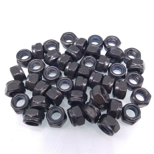 200x M6 x 1mm Self-Locking Nylon Insert Hex Nuts Black Carbon Steel
