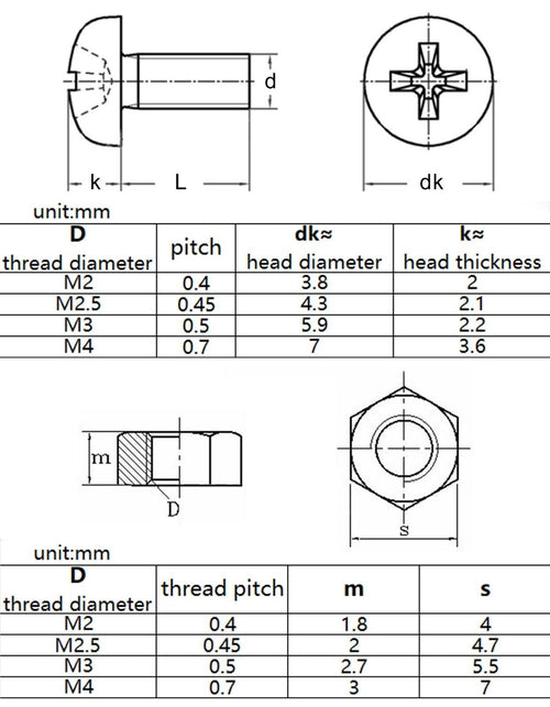 1160x  M2M2.5M3M4 Black Nylon Plastic Phillips Pan Round Head Screw Bolt Nut Set