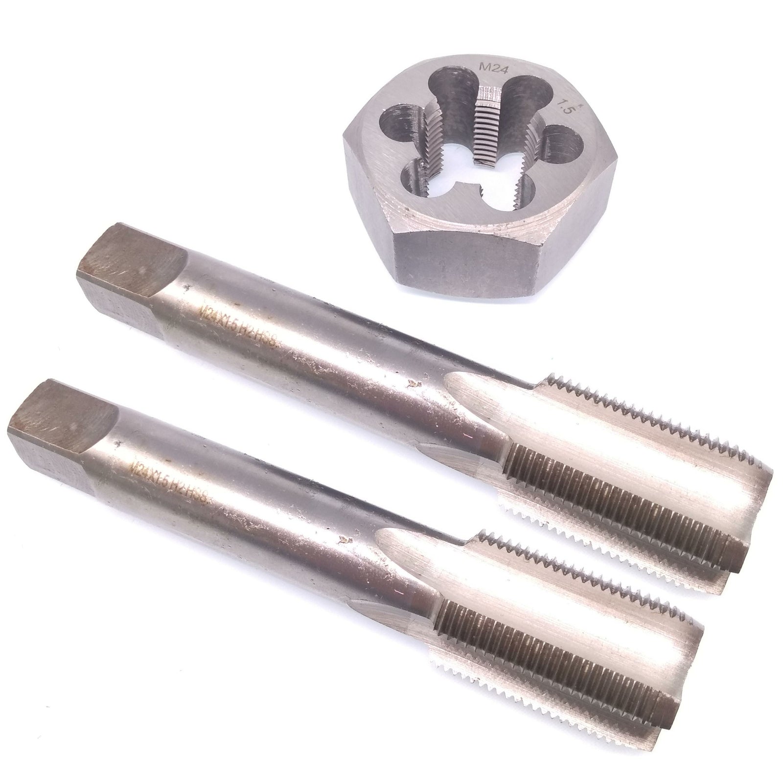 HSS M24 x 1.5mm Taper & Plug Tap & 24x1.5mm Hexagon Die Metric Thread Right Hand