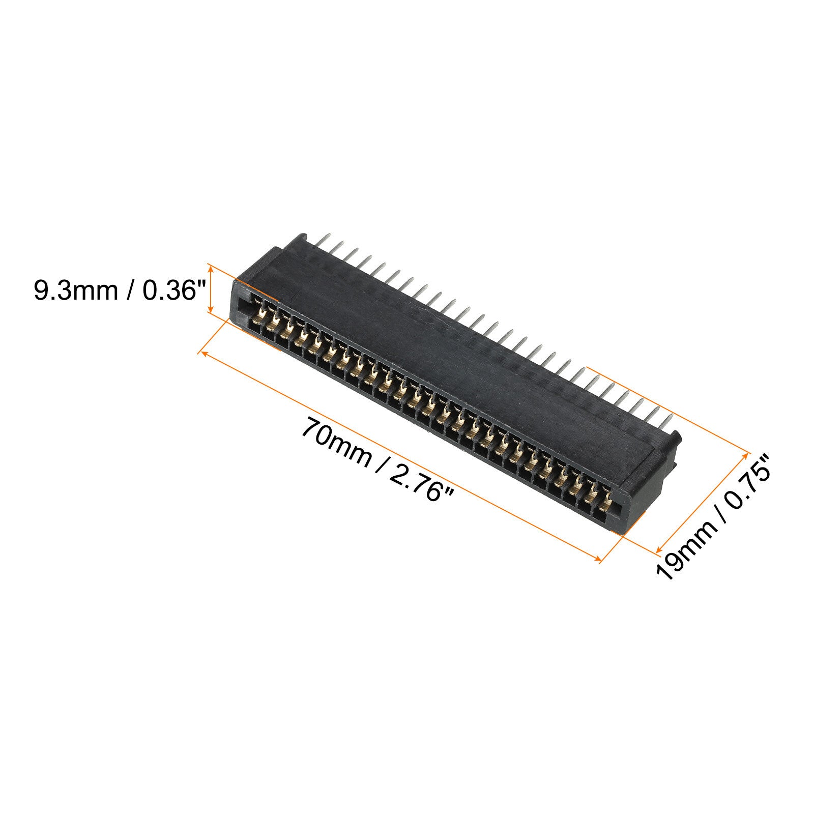 2pcs Card Edge Connector Black Socket Right Angle 50 Pin 2.54mm Pitch