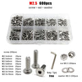 600pcs M2.5 Hexagon Hex Socket Ultra Thin Head Screw Bolt Set 304SS