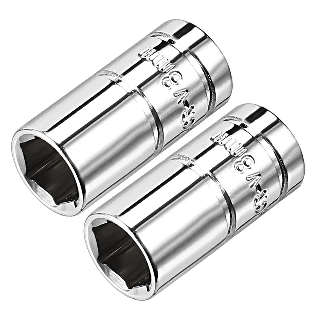 2 Pcs 1/4-inch Drive 8mm Cr-V 6-Point Shallow Socket