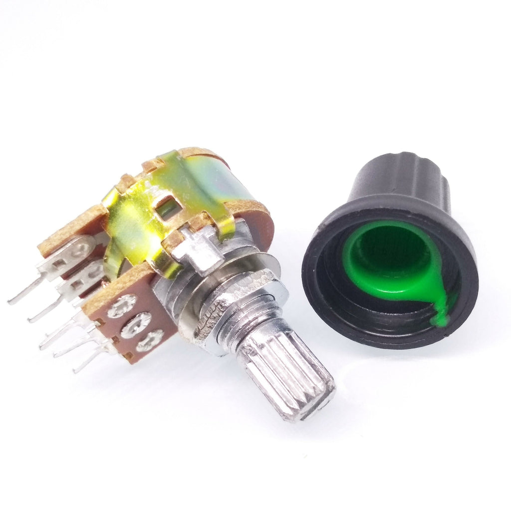 10 Units 5K B5K OHM Linear Taper Rotary Dual Potentiometer POT Green Knob