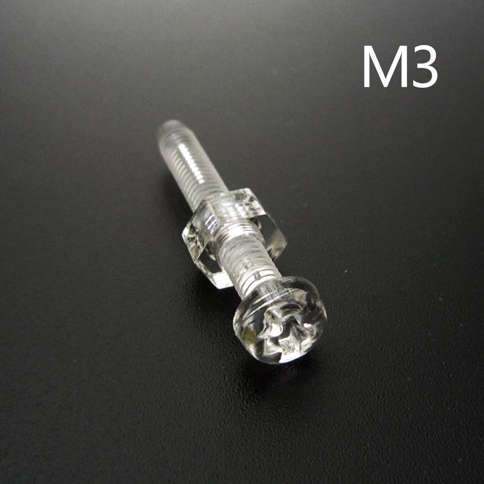 250pc Acrylic Clear Plastic M3 Round Pan Phillips Head Screw Bolt Nut Set Kit