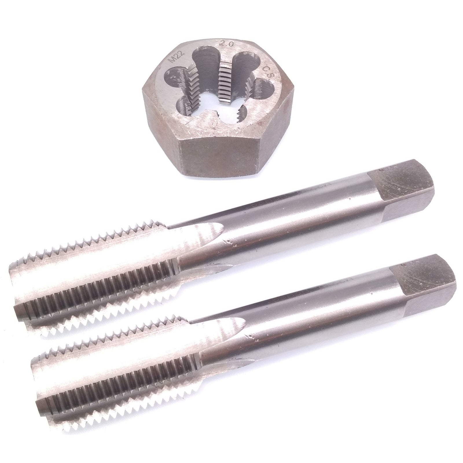 HSS M22 x 2mm Taper & Plug Tap & 22x2mm Hexagon Die Metric Thread Right Hand Set