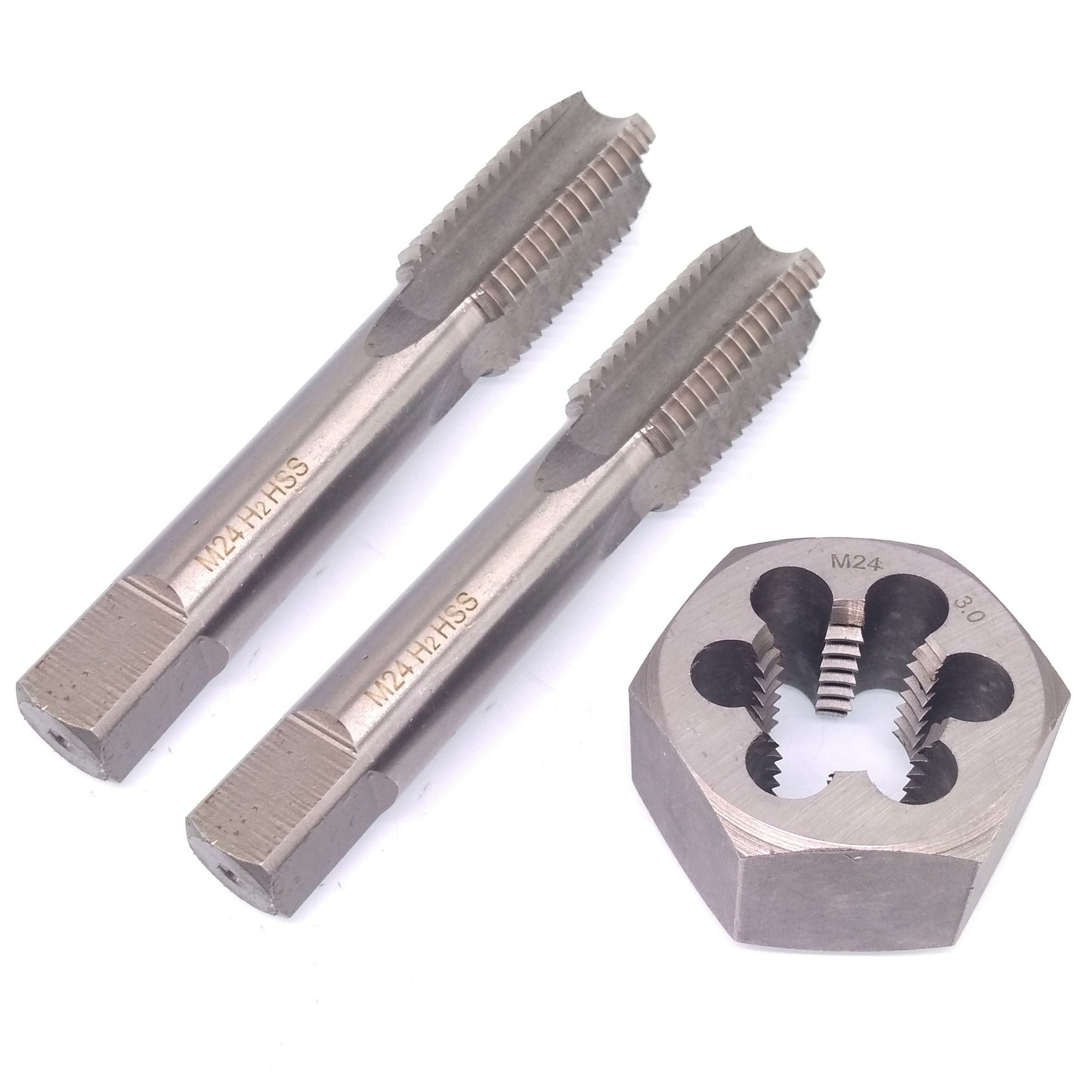 HSS M24 x 3mm Taper & Plug Tap & 24x3mm Hexagon Die Metric Thread Right Hand Set