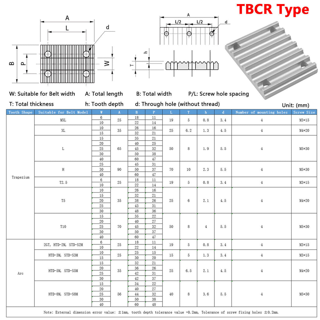 3Pcs 6mm Wide 2GT TBCR Type Timing Belts Connection Clamping Plate