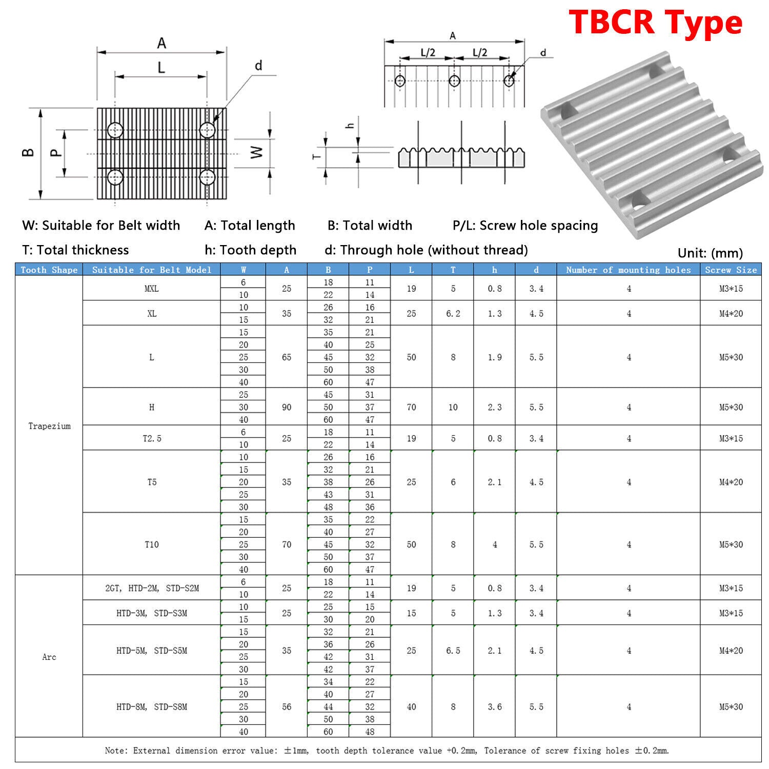 3Pcs 6mm Wide 2GT TBCR Type Timing Belts Connection Clamping Plate
