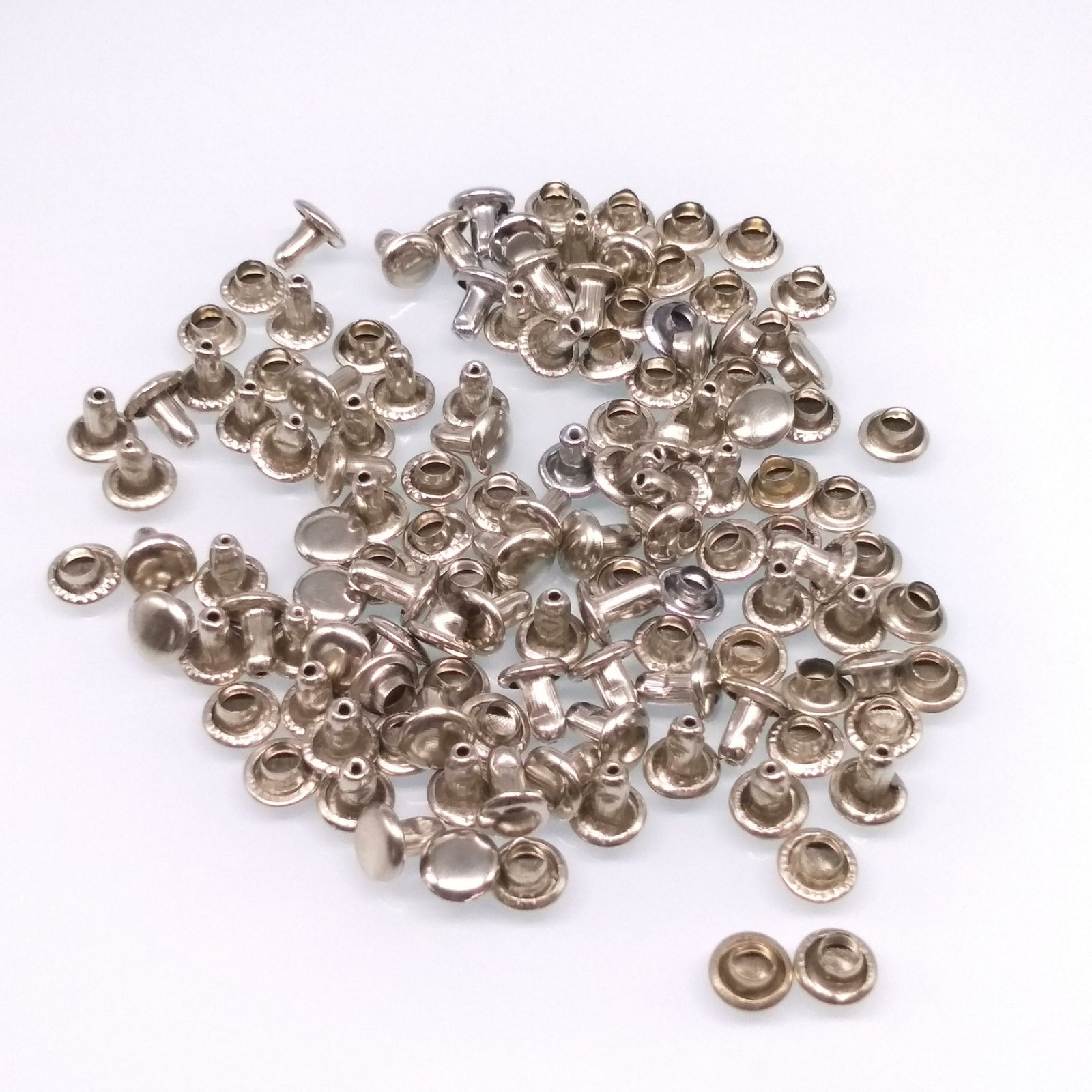 100pcs 6mm Round Double Cap Rivets Leather Craft Stud Repair Tool DIY Set Silver