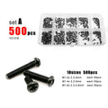 500pc M1.2 M1.4 M1.6 Black Phillips Pan Round Head Screw Bolt Set Assortment Kit