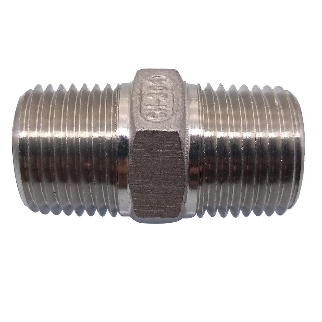 US Stock 2pcs 1/2" Male x 1/2" Male Hex Nipple 304 SS Threaded Pipe Fitting