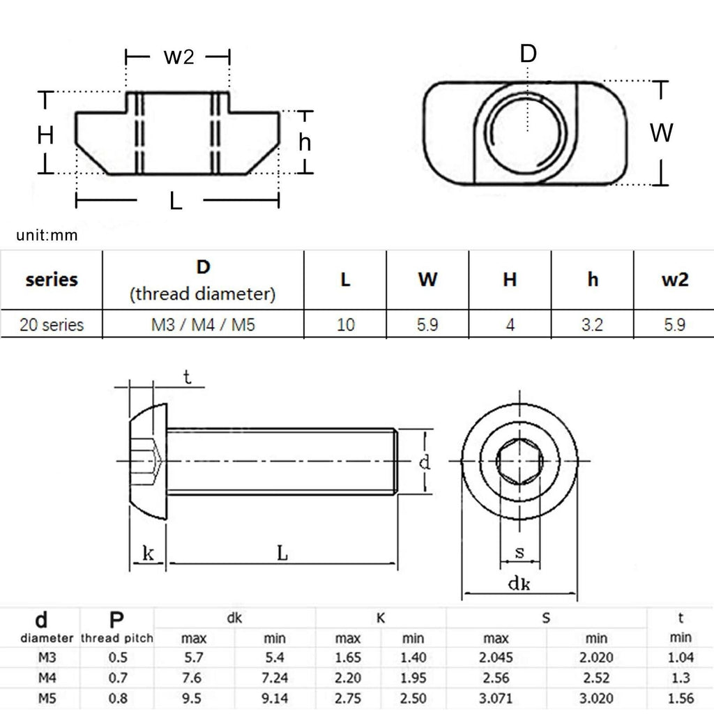 T Shape Hammer Sliding Nut Kit Fit For 20 Series Aluminum Profile Extrusion Slot