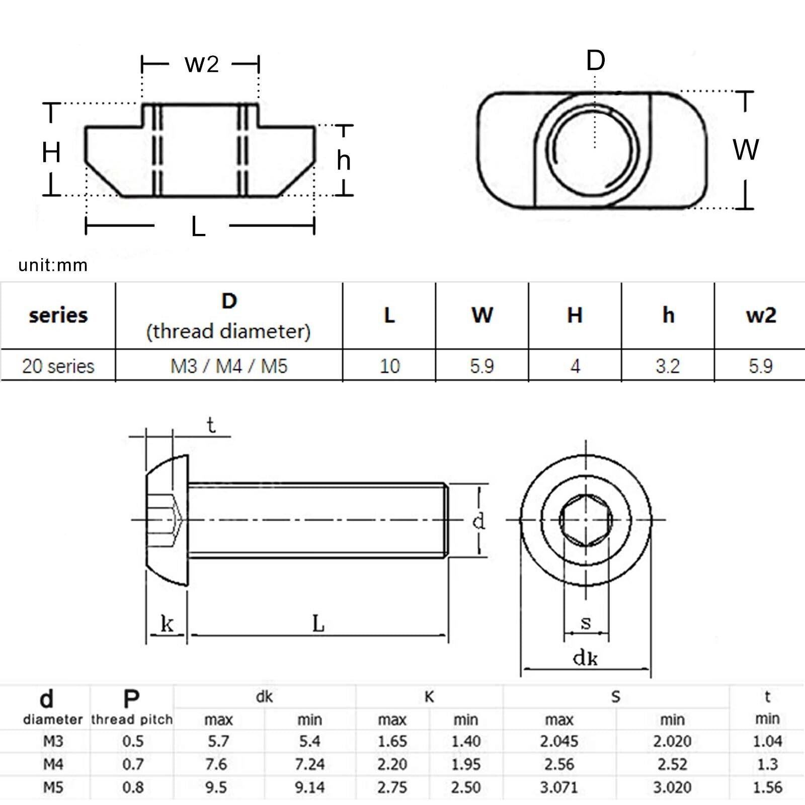 T Shape Hammer Sliding Nut Kit Fit For 20 Series Aluminum Profile Extrusion Slot