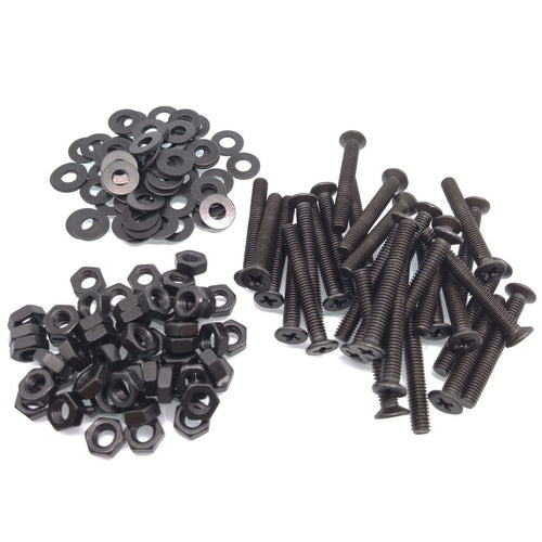 200pcs M4 x 30mm Flat Head Black Screws with Nuts Washers