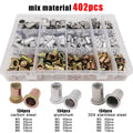 402pcs M3M4M5M6M8 Mix Size Flat Head Rivet Nut Insert Rivnut Assortment Set Kit