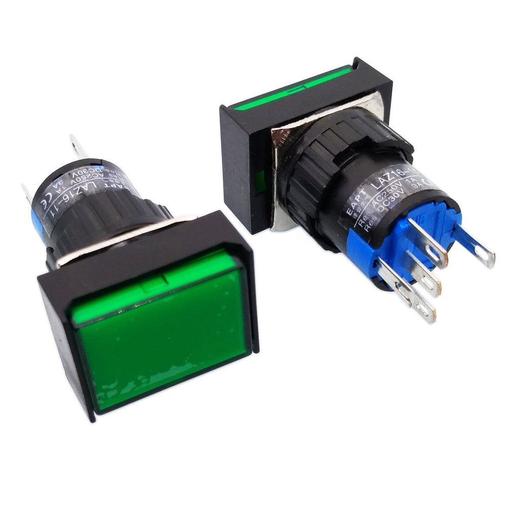 US Stock 5pcs Square Panel Push Button Switch 1NO 1NC Momentary LAZ16-11 Green
