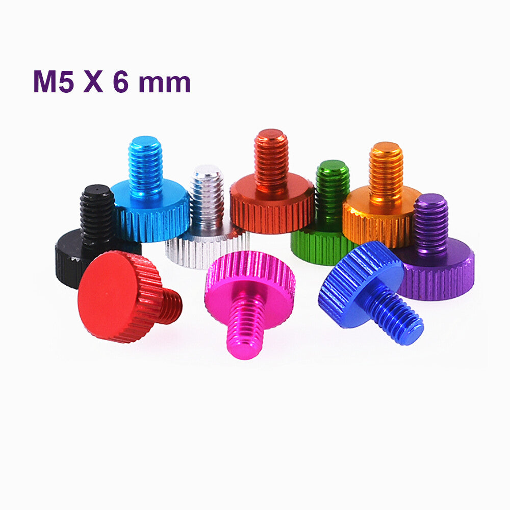 10xAluminum Alloy Knurled Thumb Screws M5x6 Hand Twist Grip Bolt Flat Head Ø12x5