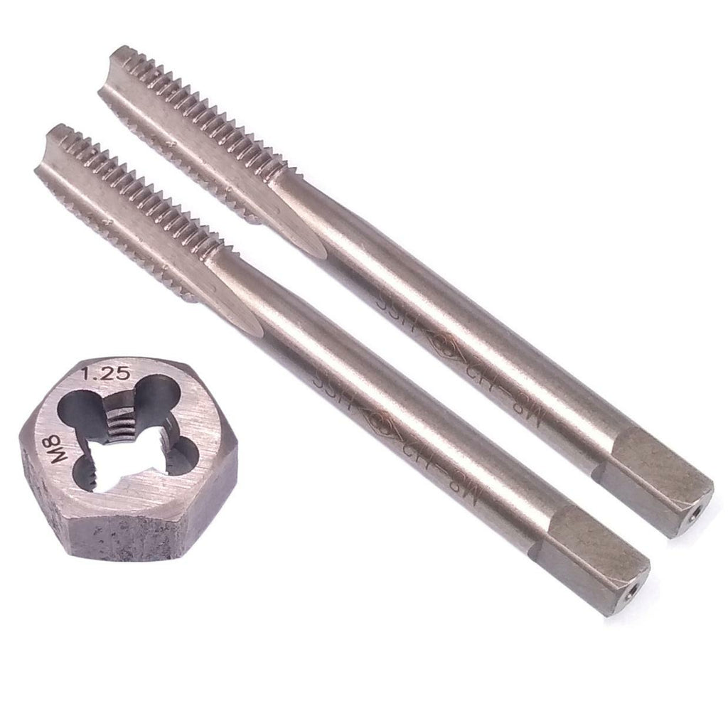 HSS M8 x 1.25mm Taper & Plug Tap & 8x1.25mm Hexagon Die Metric Thread Right Hand