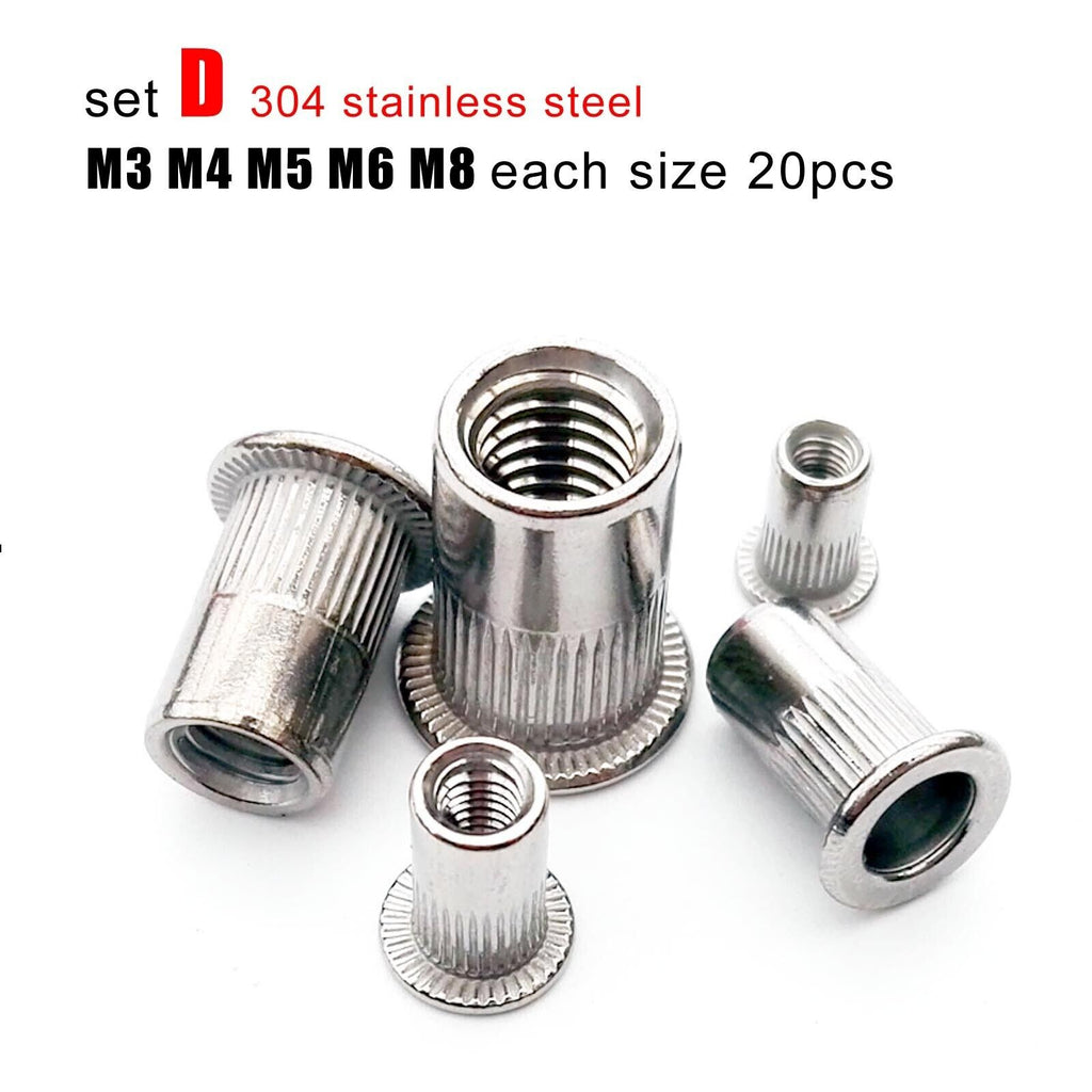 100x Assortment Kit Set M3M4M5M6M8 Flat Head Rivet Nut Insert Rivnut Nutsert