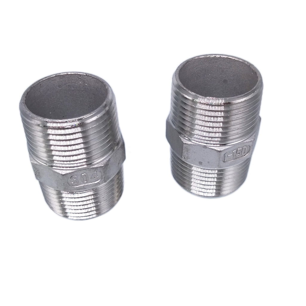 US Stock 2pcs 1" Male x 1" Male Hex Nipple SS 304 Threaded Pipe Fitting NPT