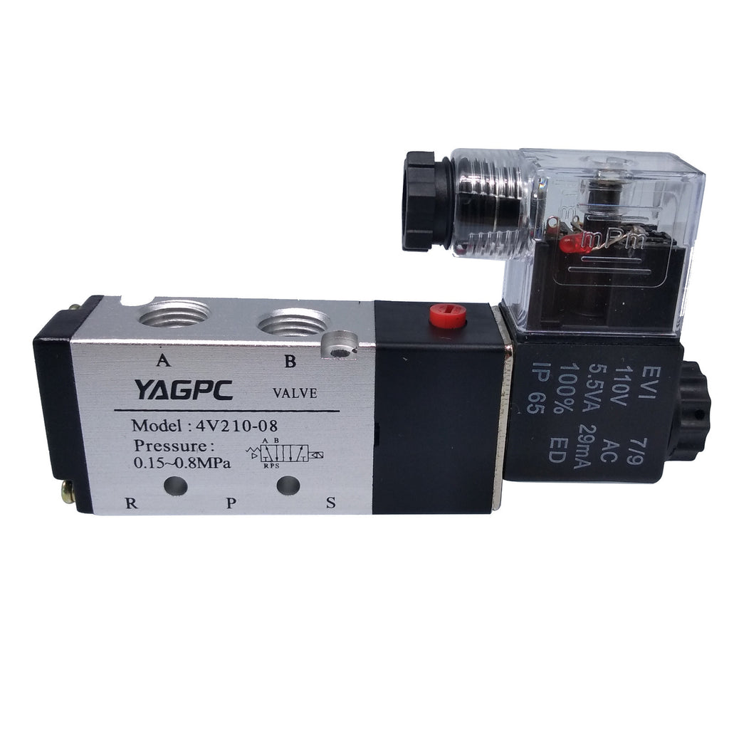 US Stock 110VAC Pneumatic Electric Solenoid Air Valve 5 Way 2 Position 4V210-08