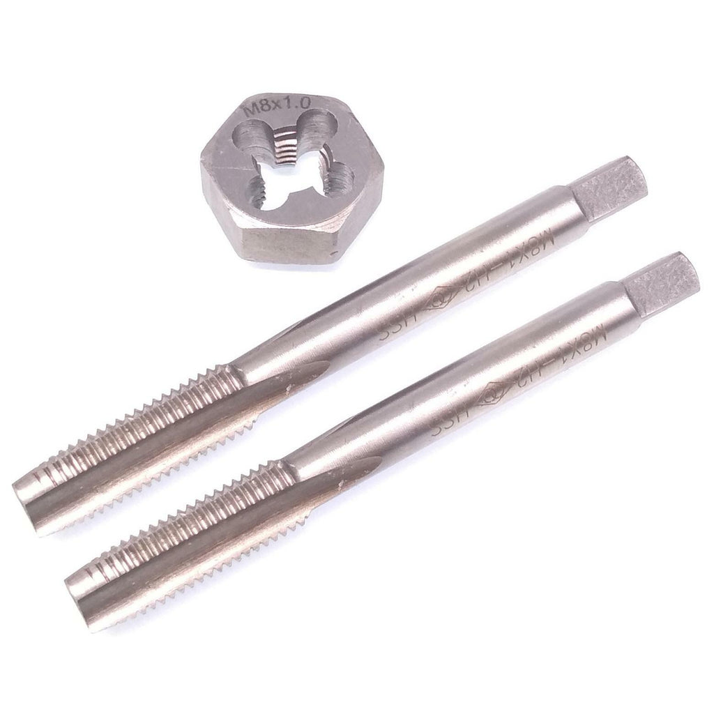 HSS M8 x 1mm Taper & Plug Tap & M8x1mm Hexagon Die Metric Thread Right Hand Set